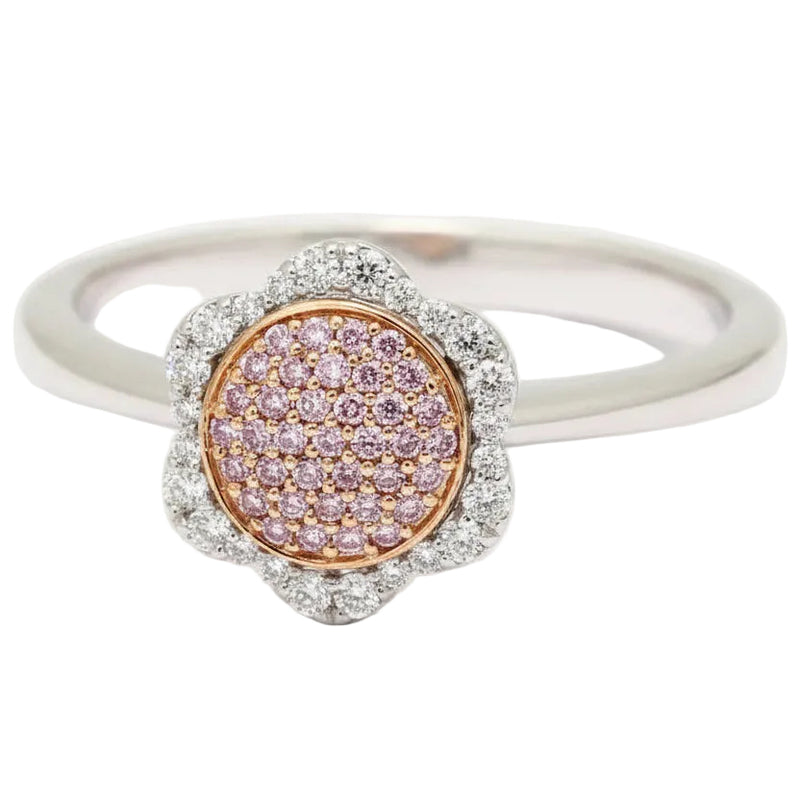 18ct White and Rose Gold Natural Argyle Pink and White Diamond Flower Ring