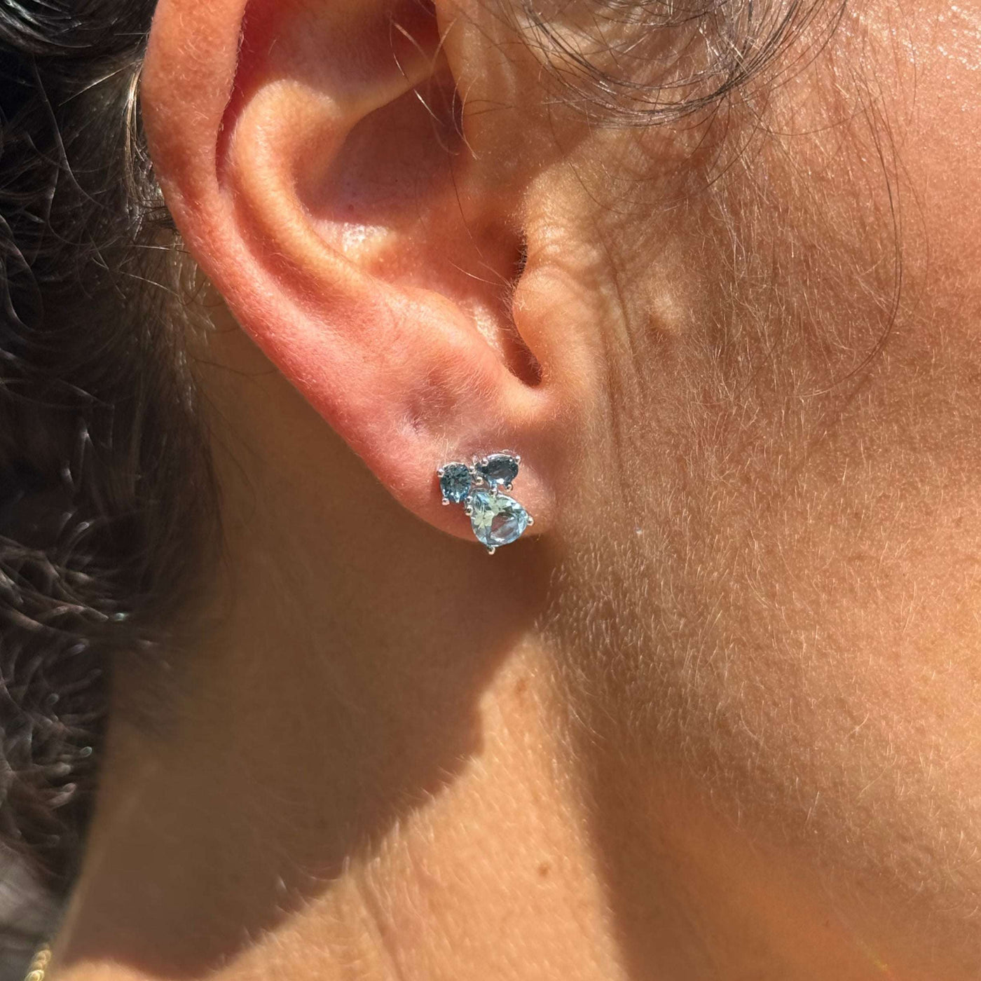 9ct White Gold London and Sky Blue Topaz Trilogy Stud Earrings