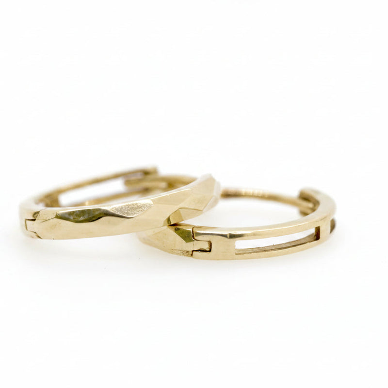9ct Yellow Gold Patterned Huggie Earrings