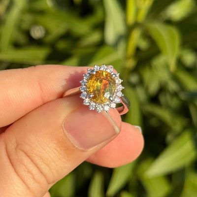 18ct White Gold Oval Yellow Sapphire and Diamond Ring