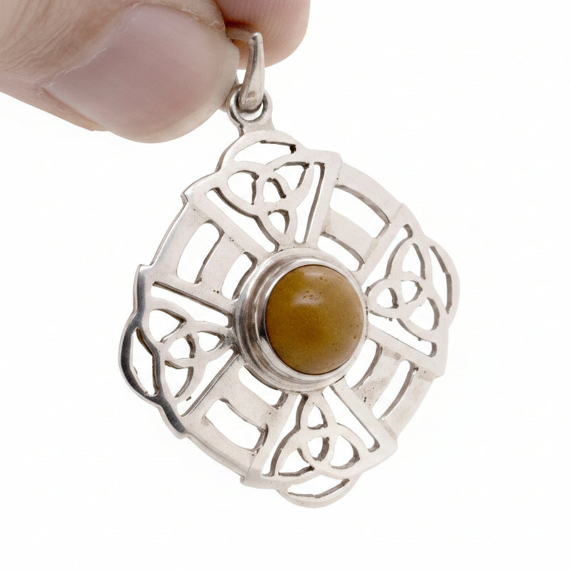 Sterling Silver Celtic Circle with Yellow Jasper Pendant