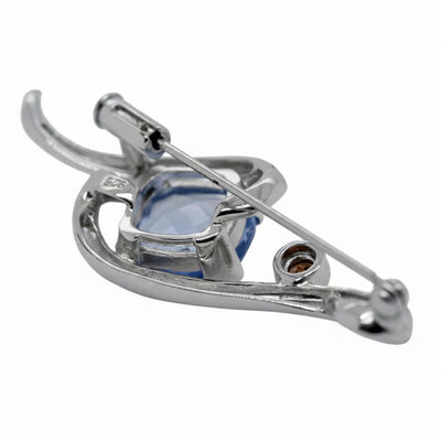 Sterling Silver Brooch with Blue Crystal and Red CZ