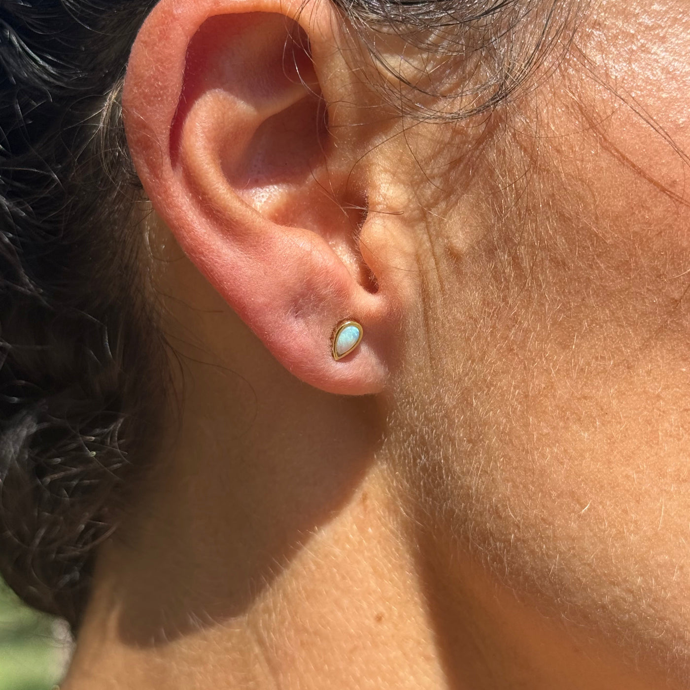 18ct Yellow Gold Bezel Set Pear Shaped Tiny Opal Earrings