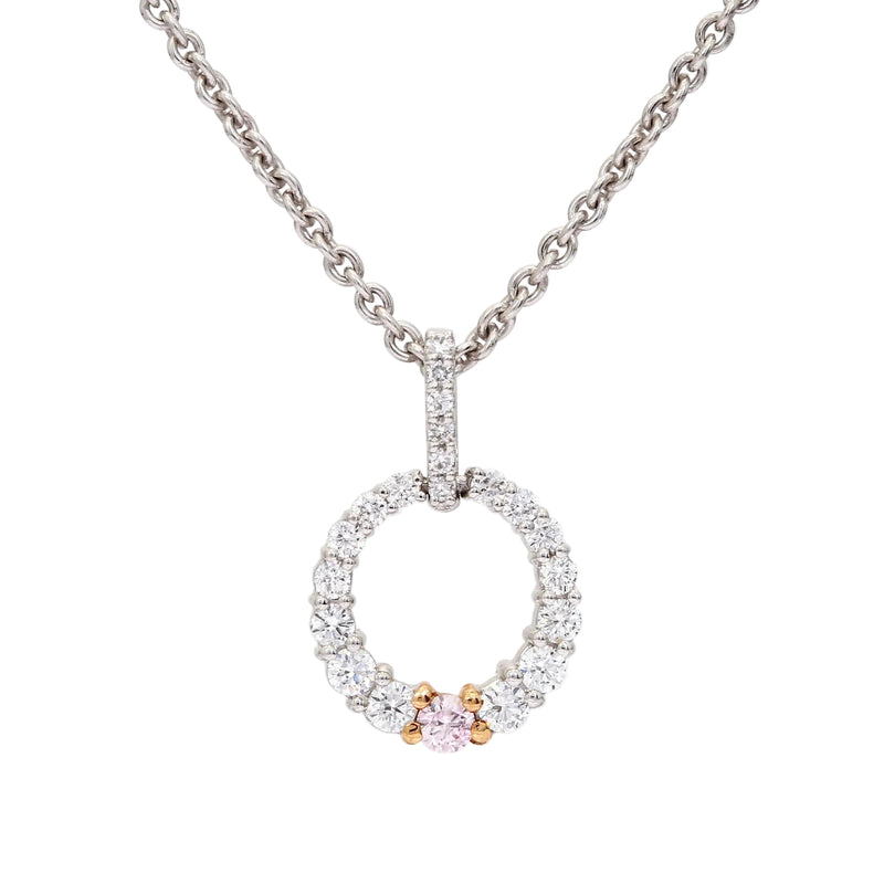 18ct White and Rose Gold Natural Argyle White and Pink Diamond Open Circle Necklace