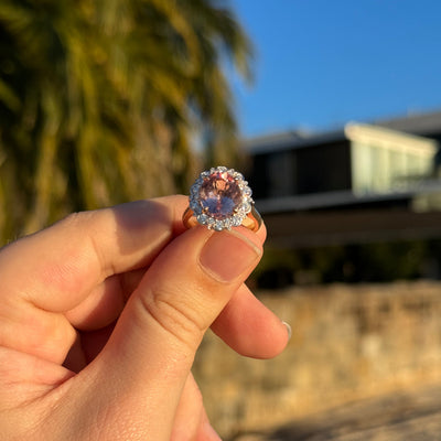 18ct Rose/White Gold Morganite and Diamond Ring