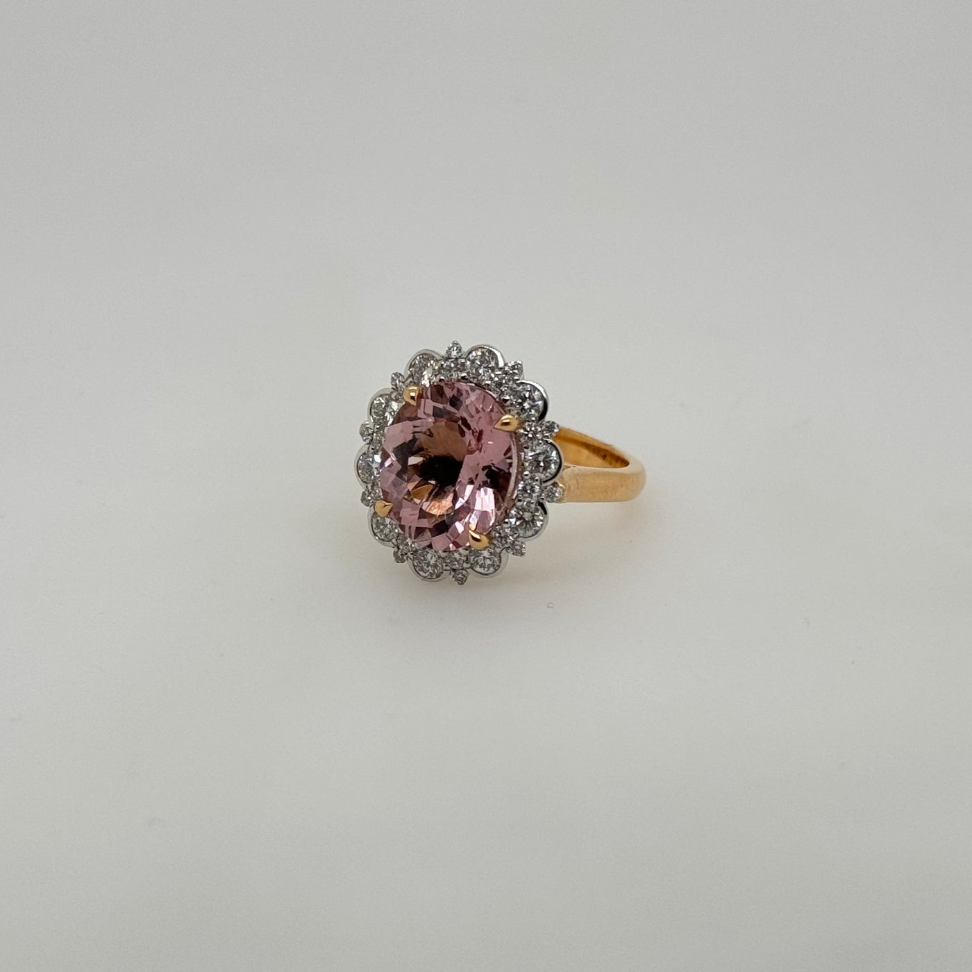 18ct Rose/White Gold Morganite and Diamond Ring