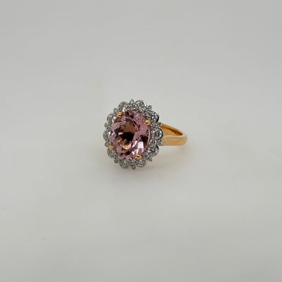 18ct Rose/White Gold Morganite and Diamond Ring