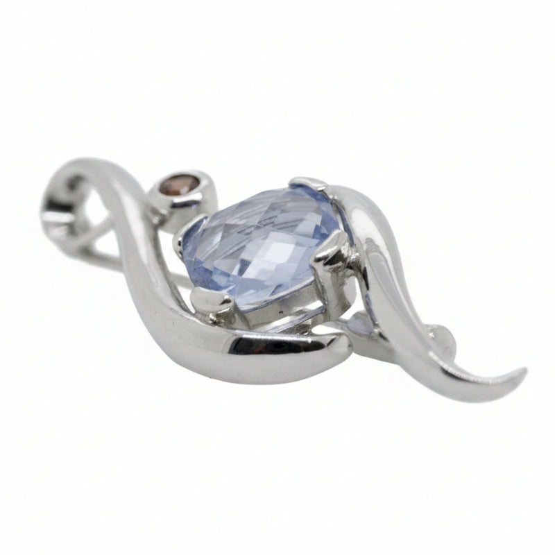 Sterling Silver Brooch with Blue Crystal and Red CZ
