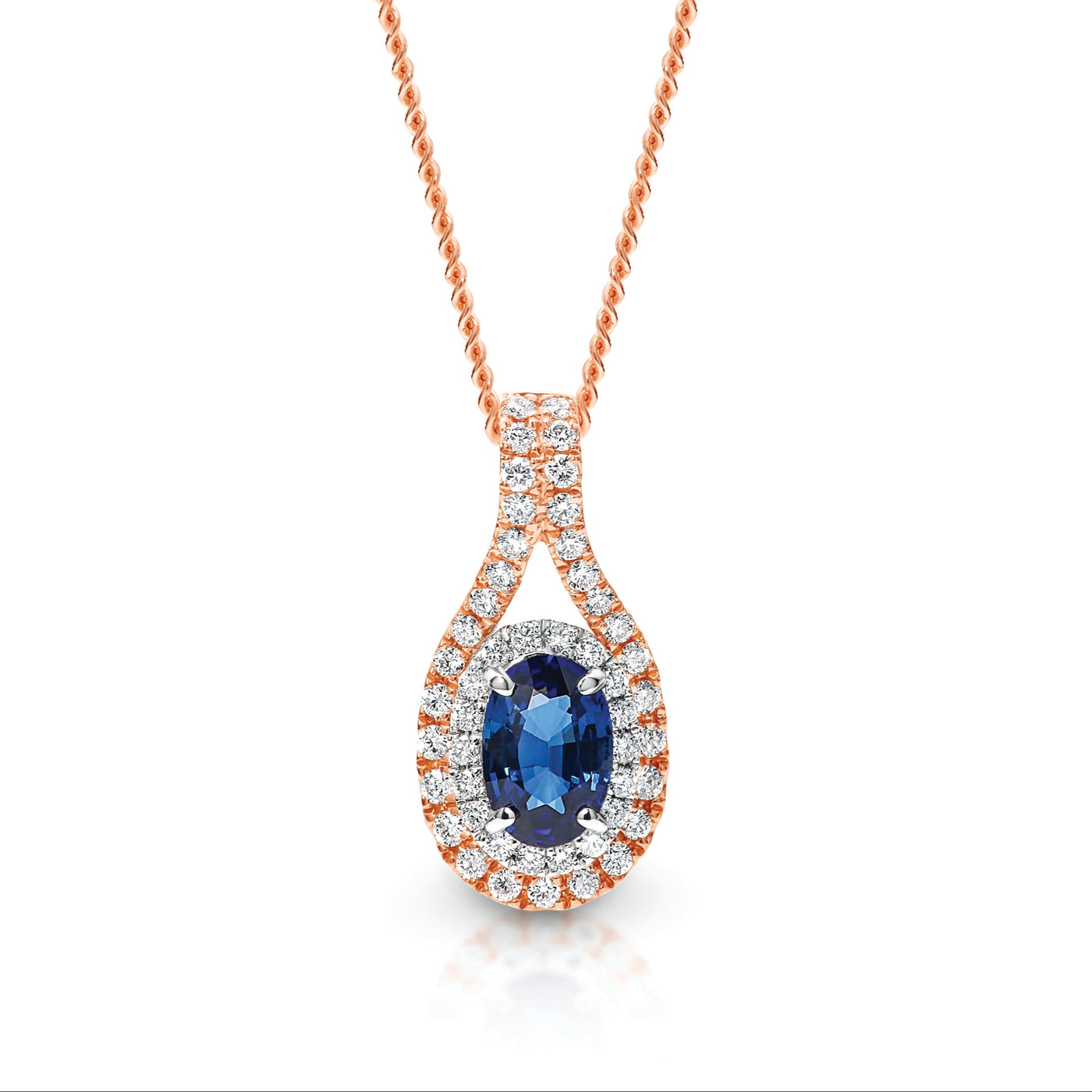 9ct Oval Blue Sapphire and Diamond Halo Pendant