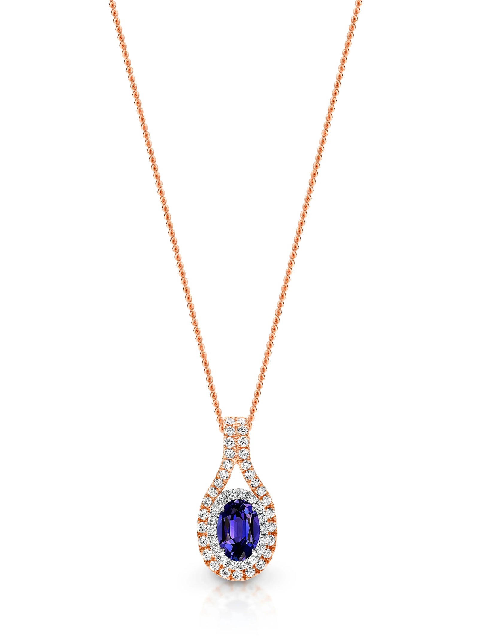 9ct Rose and White Gold Tanzanite Halo Pendant