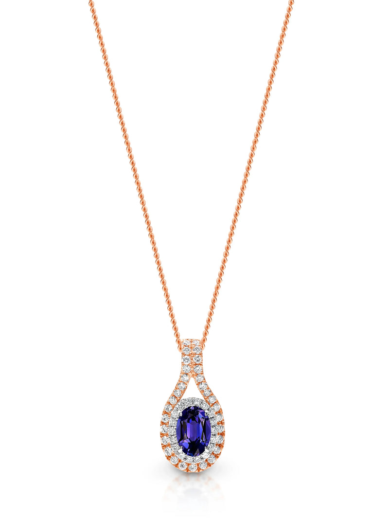 9ct Rose and White Gold Tanzanite Halo Pendant