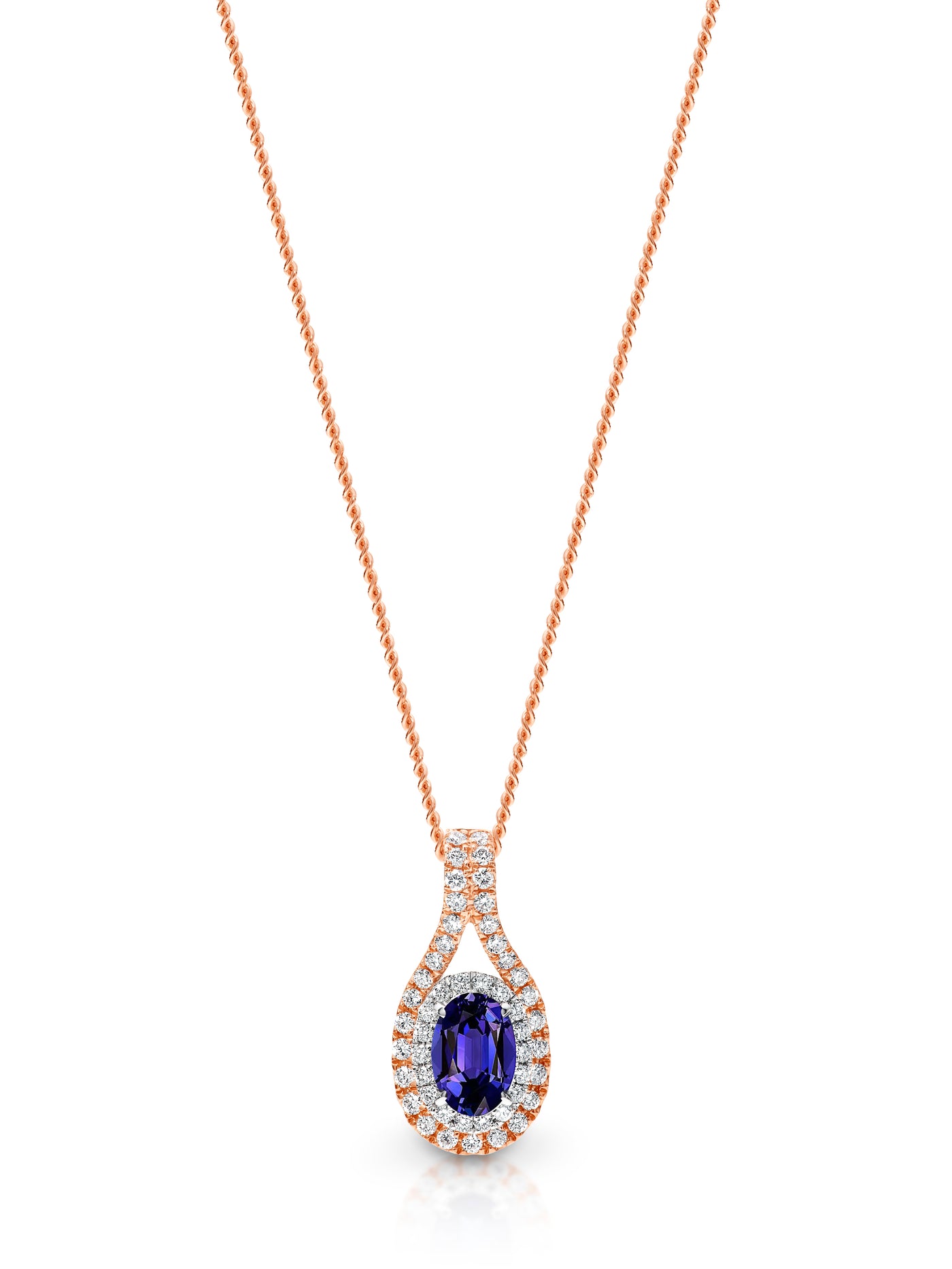 9ct Rose and White Gold Tanzanite Halo Pendant