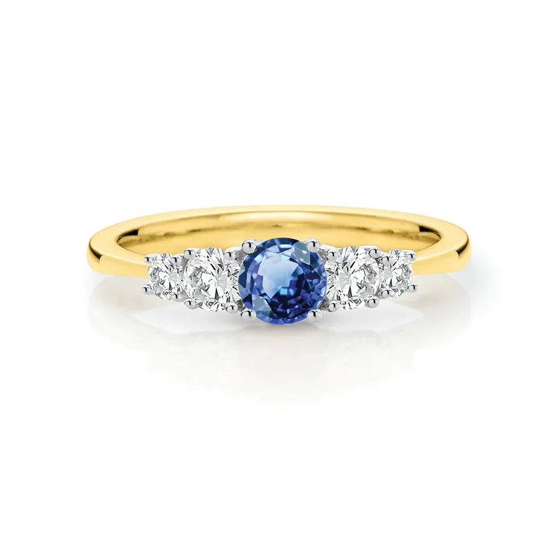 9ct Yellow and White Gold Ceylonese Sapphire and Diamond Ring