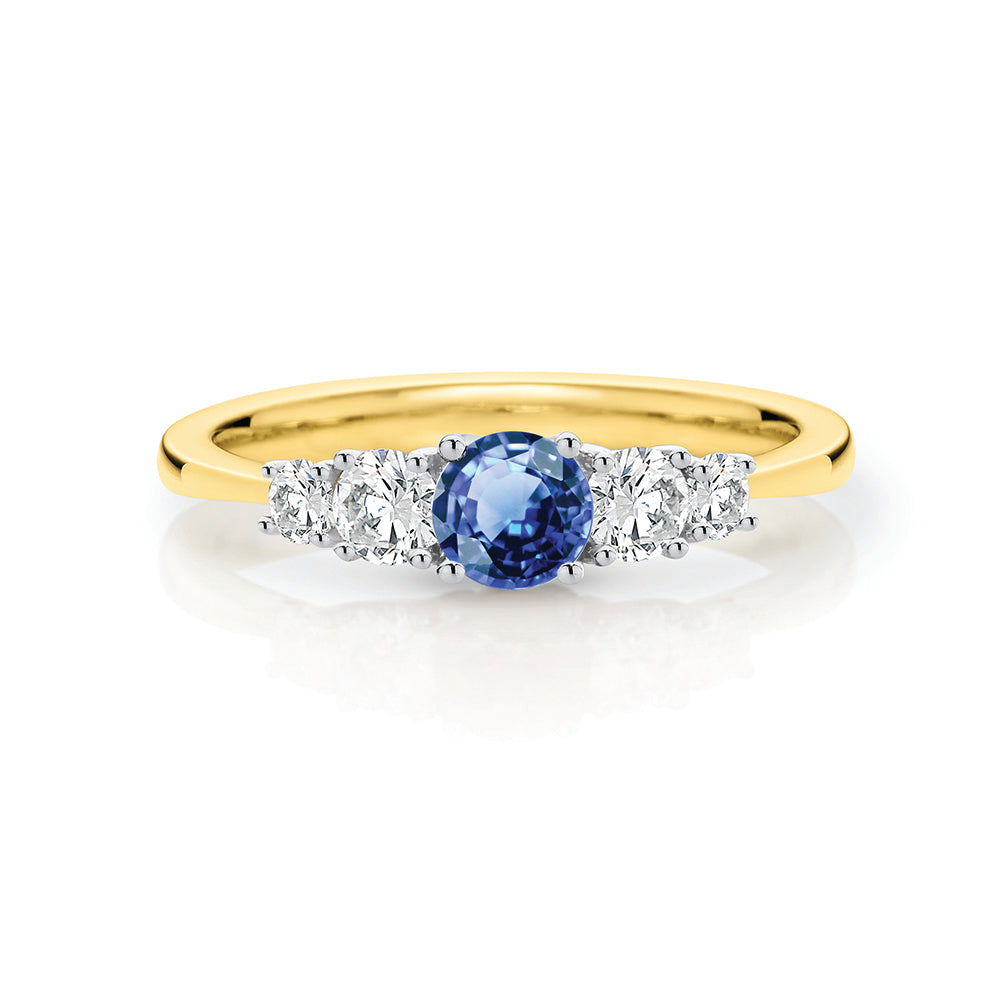 9ct Yellow and White Gold Ceylonese Sapphire and Diamond Ring