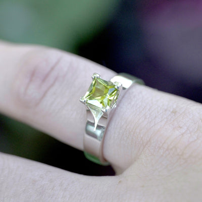 Sterling Silver Princess Cut Peridot Ring