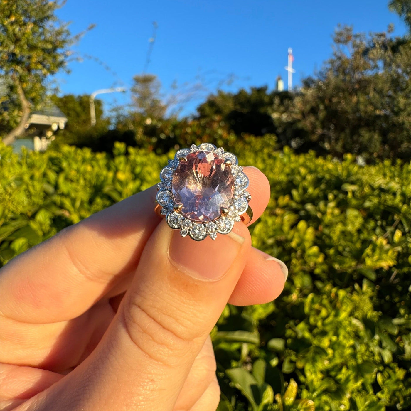 18ct Rose/White Gold Morganite and Diamond Ring