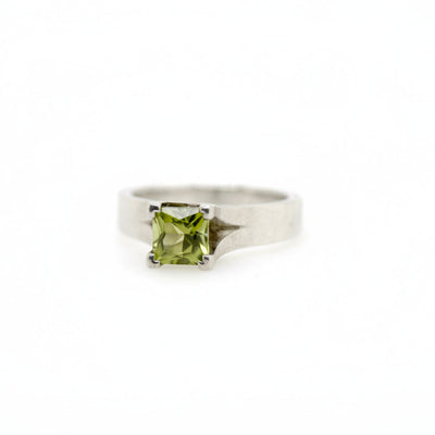 Sterling Silver Princess Cut Peridot Ring