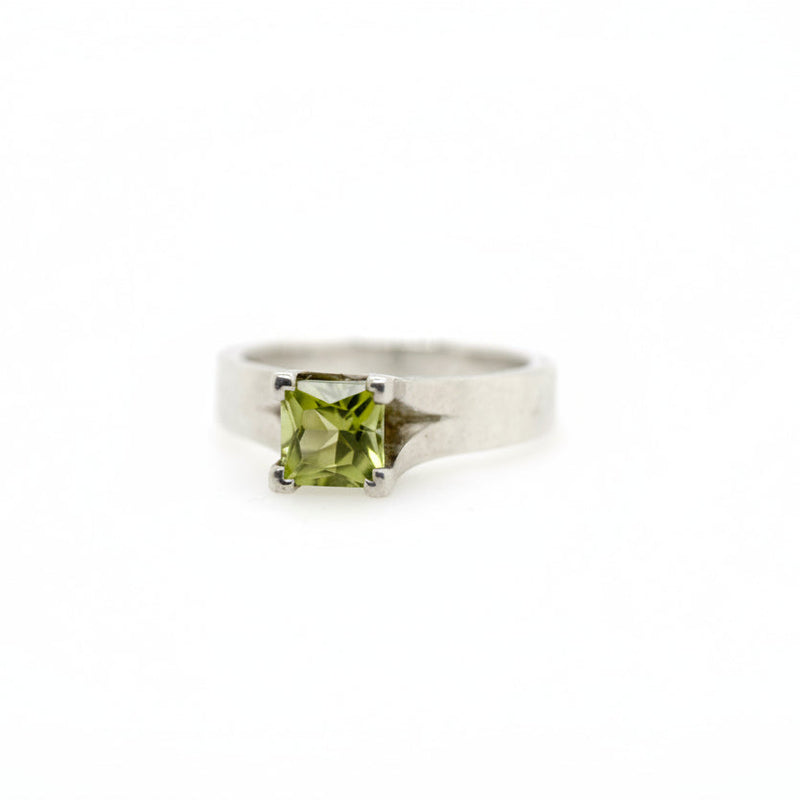Sterling Silver Princess Cut Peridot Ring