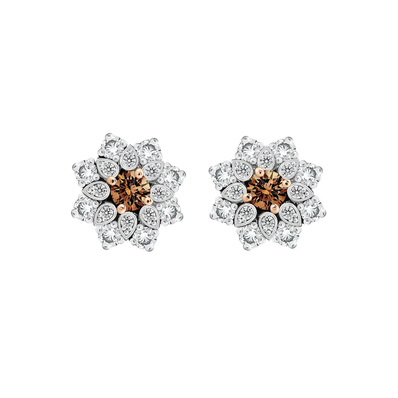 18ct White Gold Australian Chocolate Diamond and White Diamond Snowflake Stud Earrings