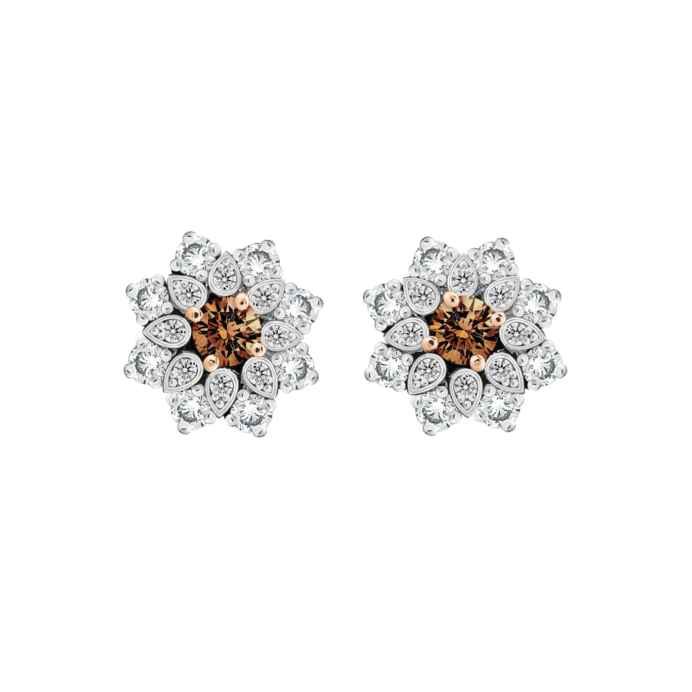 18ct White Gold Australian Chocolate Diamond and White Diamond Snowflake Stud Earrings