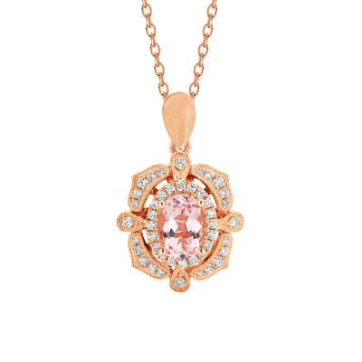 9ct Rose Gold Morganite and Diamond Vintage Pendant