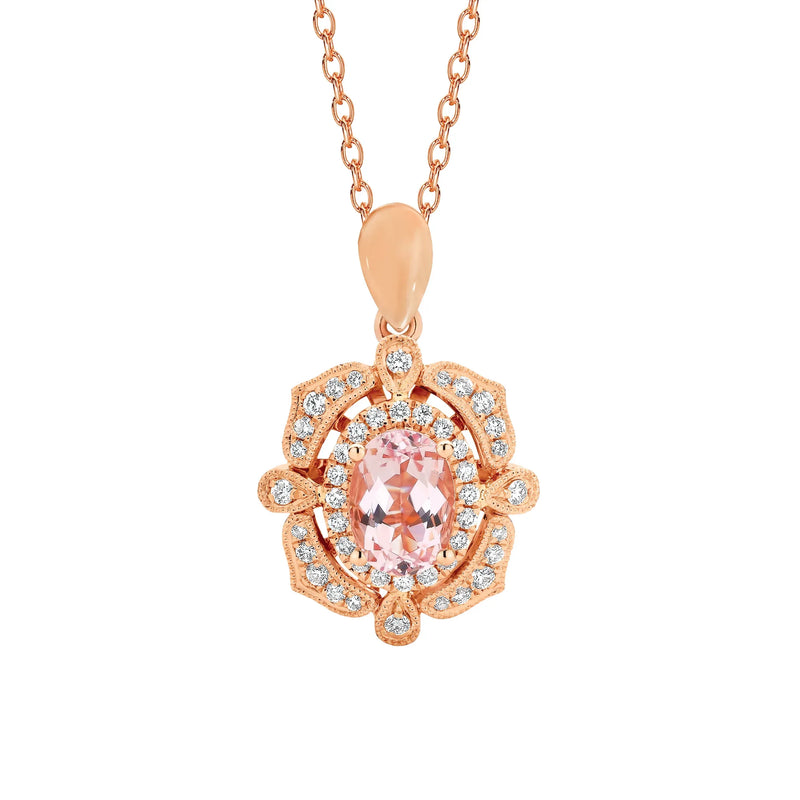 9ct Rose Gold Morganite and Diamond Vintage Pendant