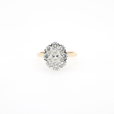 18ct Rose and White Gold Oval Diamond Cluster Ring