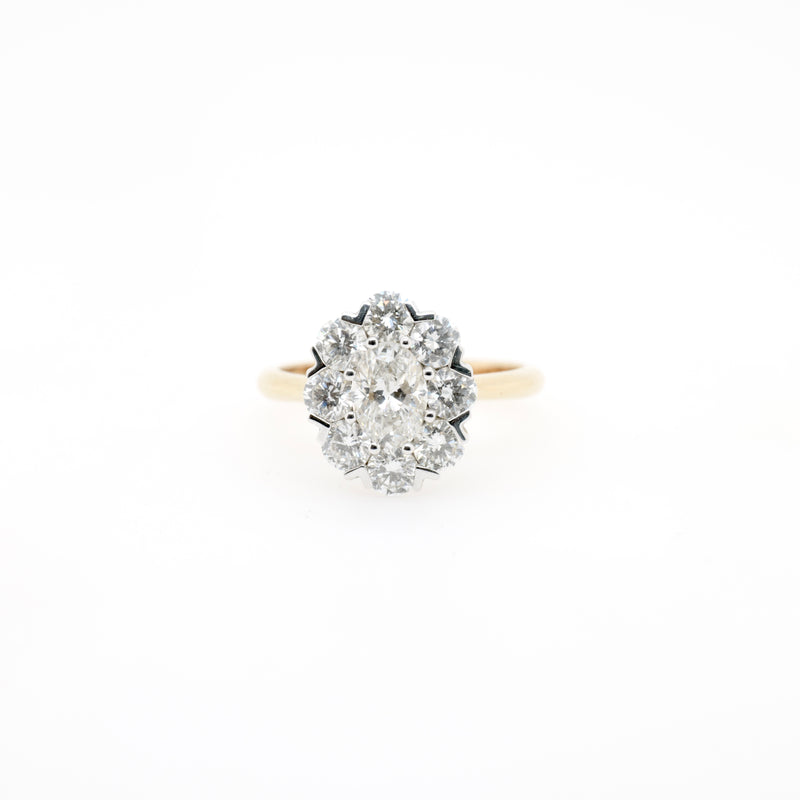 18ct Rose and White Gold Oval Diamond Cluster Ring