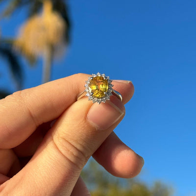 18ct White Gold Oval Yellow Sapphire and Diamond Ring