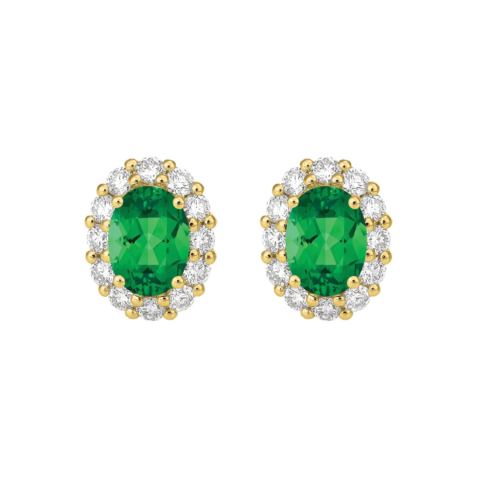 18ct Yellow Gold Emerald and Diamond Halo Stud Earrings
