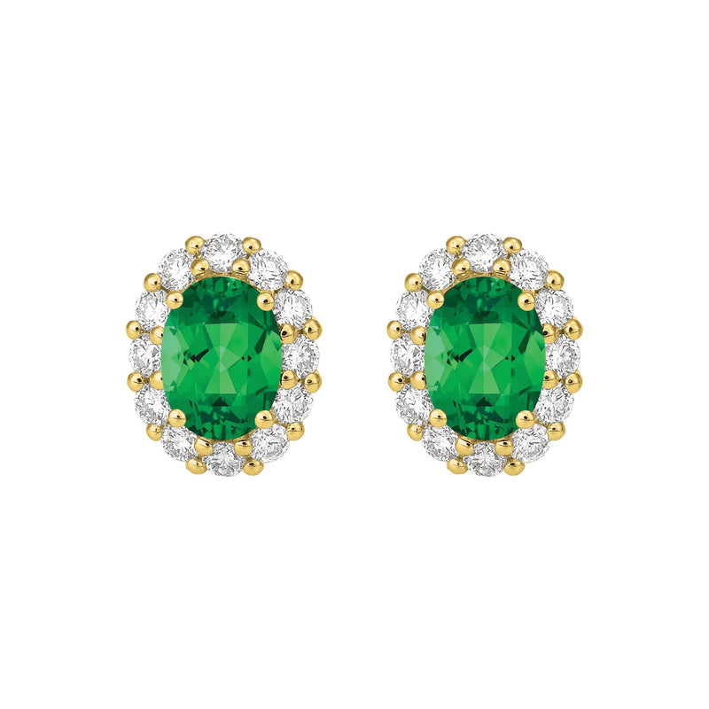 18ct Yellow Gold Emerald and Diamond Halo Stud Earrings
