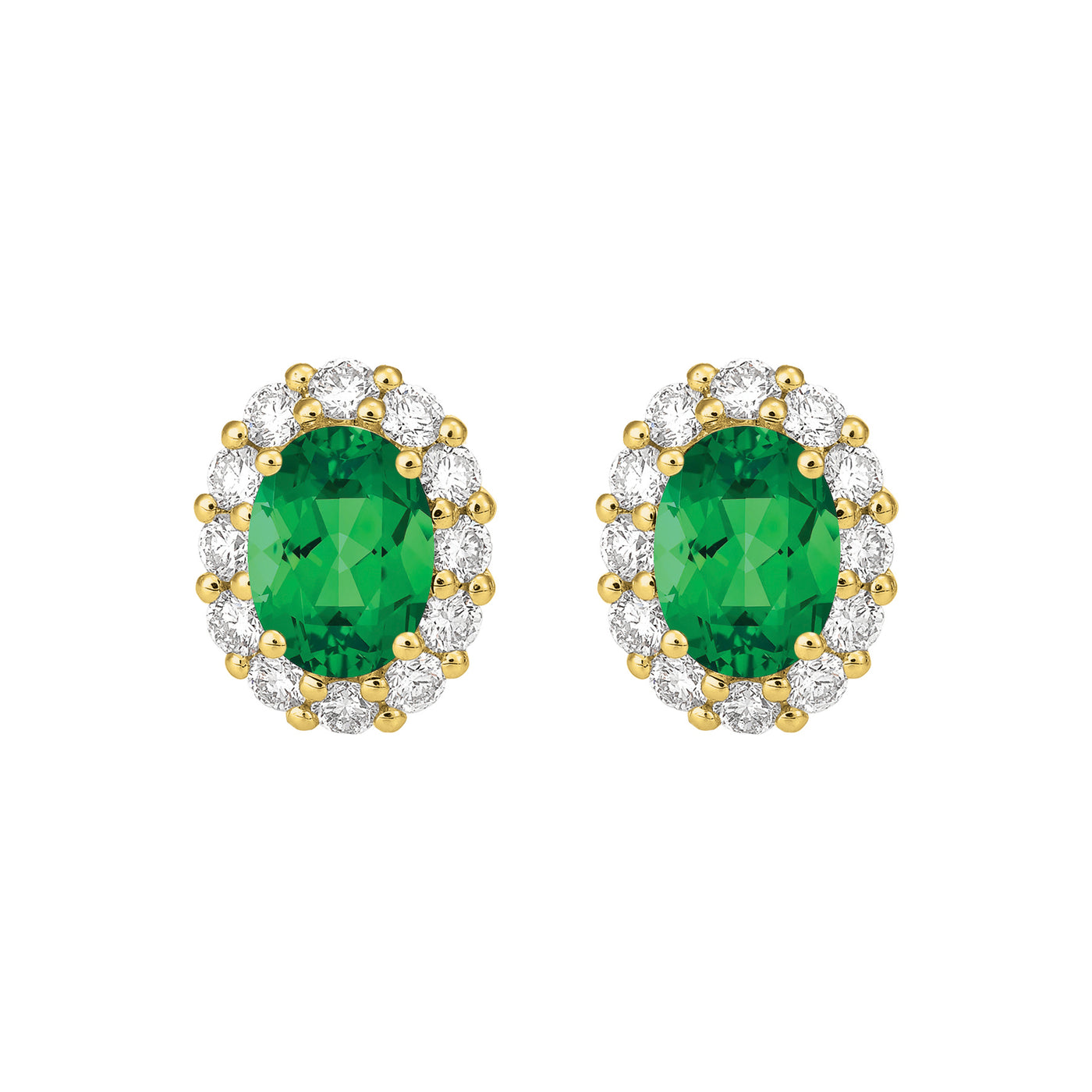 18ct Yellow Gold Emerald and Diamond Halo Stud Earrings