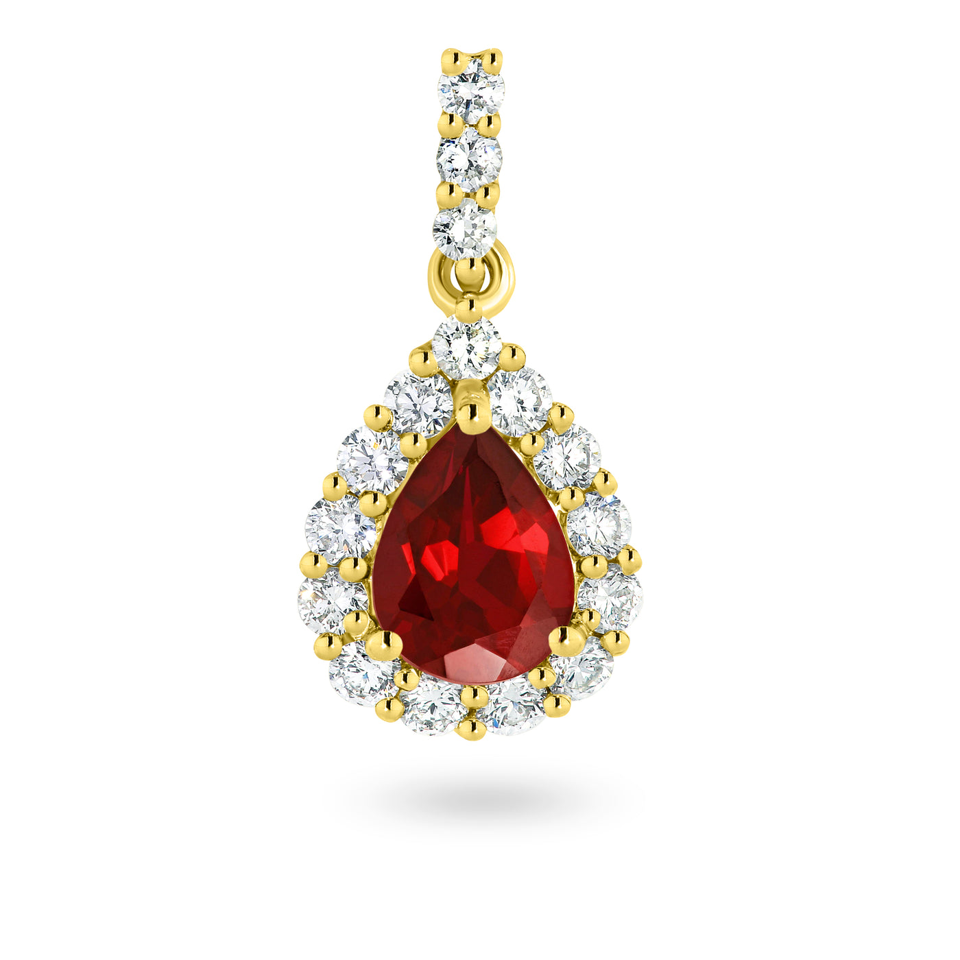 18ct Yellow Gold Pear Shaped Ruby and Diamond Pendant