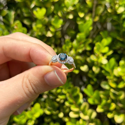 18ct Rose and White Gold London Blue Topaz and Diamond Ring
