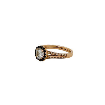 14ct Rose Gold Moissanite and Black and White Diamond Ring