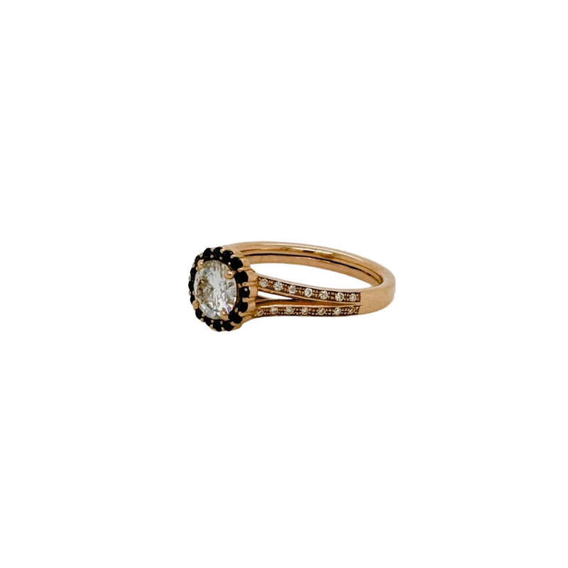14ct Rose Gold Moissanite and Black and White Diamond Ring
