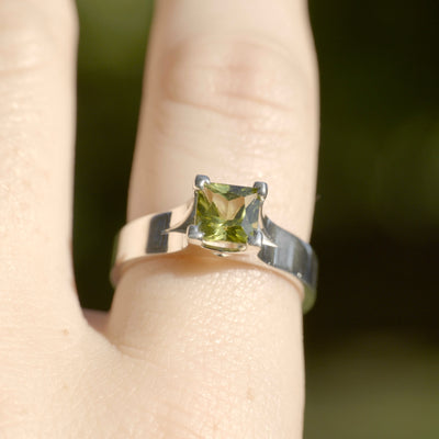Sterling Silver Princess Cut Peridot Ring