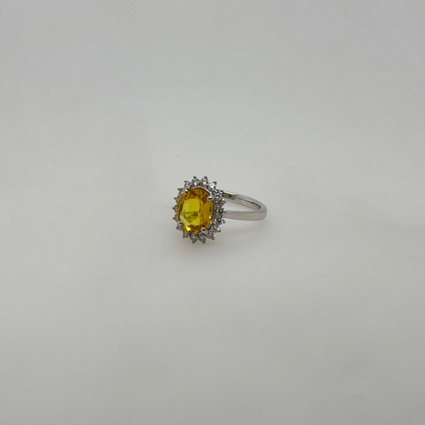 18ct White Gold Oval Yellow Sapphire and Diamond Ring