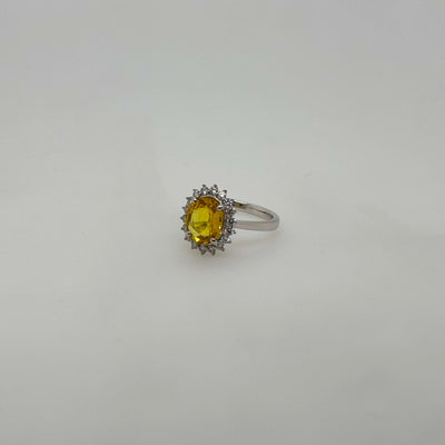 18ct White Gold Oval Yellow Sapphire and Diamond Ring