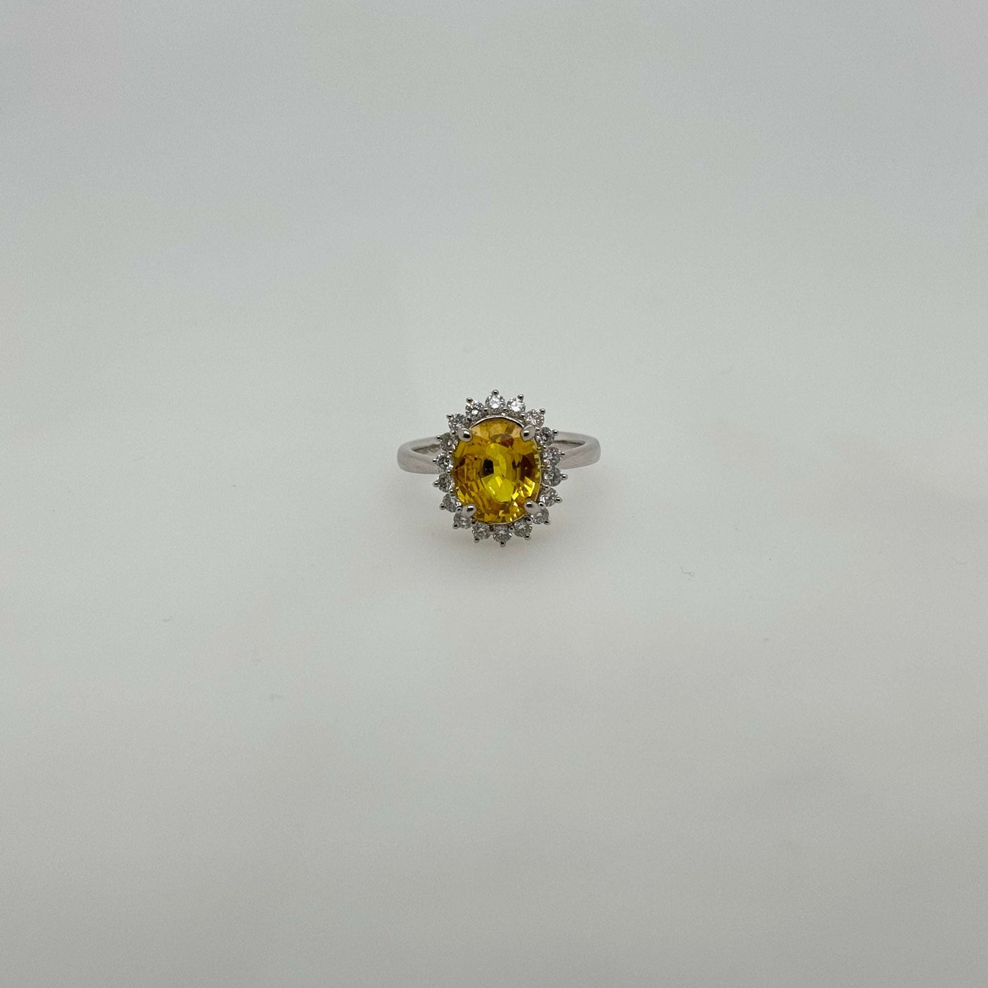 18ct White Gold Oval Yellow Sapphire and Diamond Ring