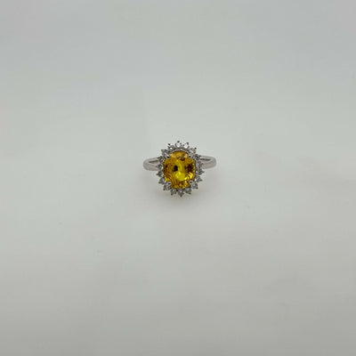 18ct White Gold Oval Yellow Sapphire and Diamond Ring