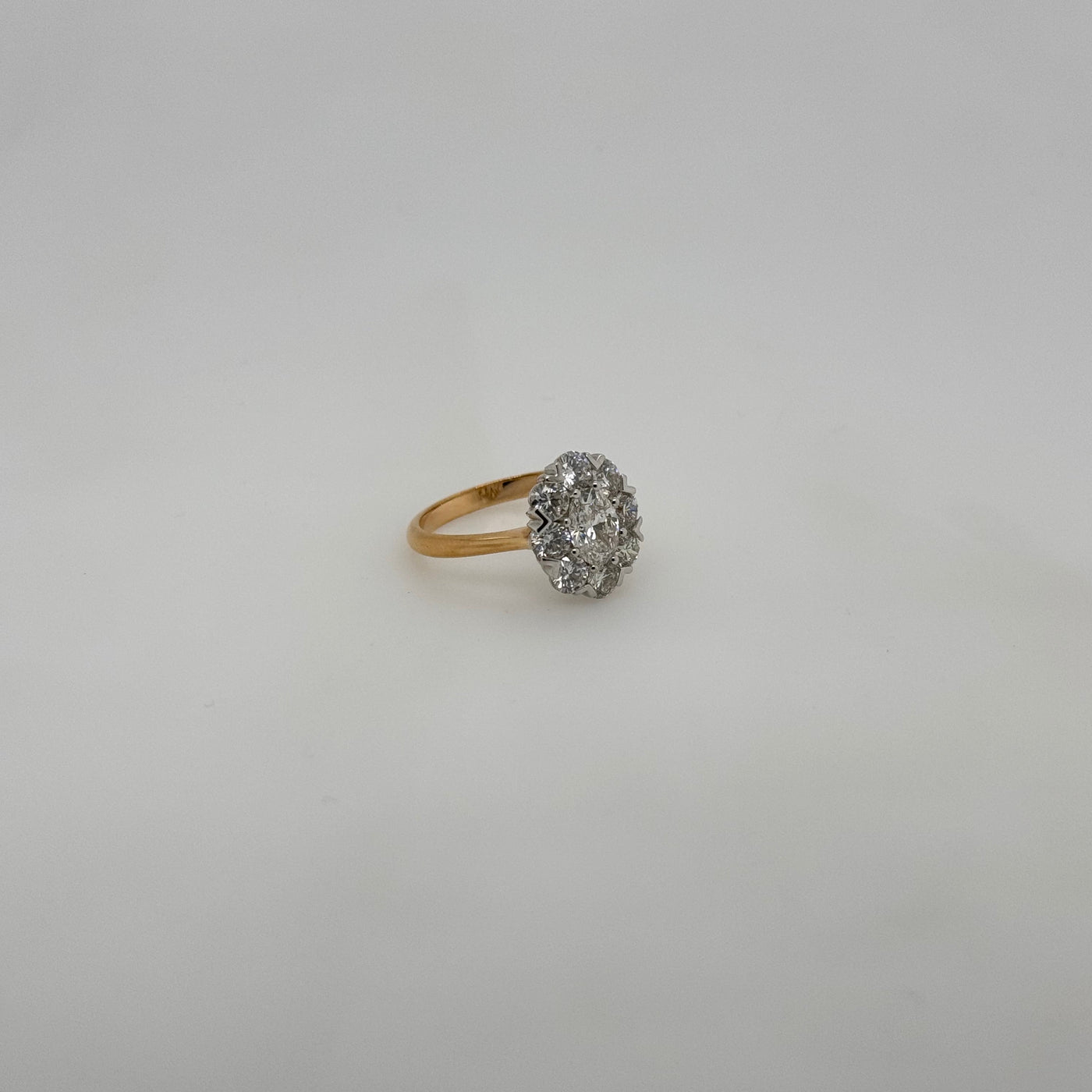 18ct Rose and White Gold Oval Diamond Cluster Ring