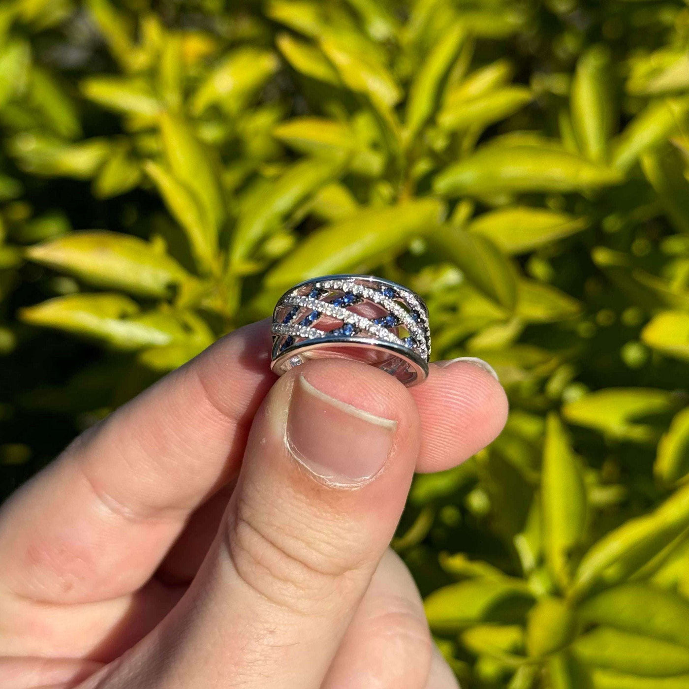 18ct White Gold Blue Sapphire and Diamond Multi Crossover Ring