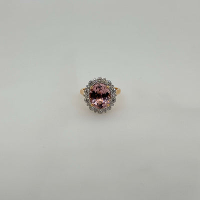 18ct Rose/White Gold Morganite and Diamond Ring