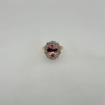 18ct Rose/White Gold Morganite and Diamond Ring