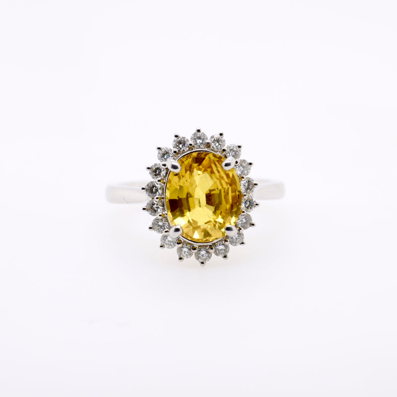 18ct White Gold Oval Yellow Sapphire and Diamond Ring