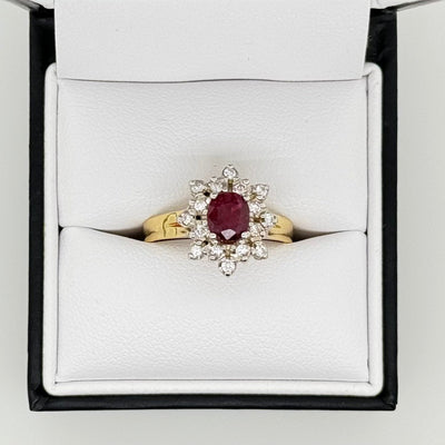 18ct Gold Ruby and Diamond Cluster Ring