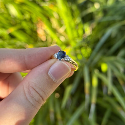 18ct Yellow and White Gold Blue Sapphire and Diamond Ring
