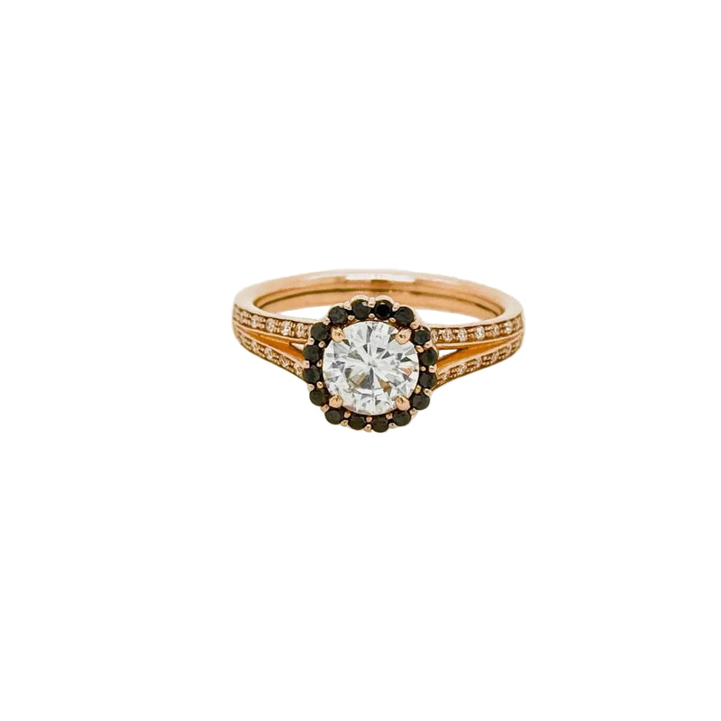 14ct Rose Gold Moissanite and Black and White Diamond Ring