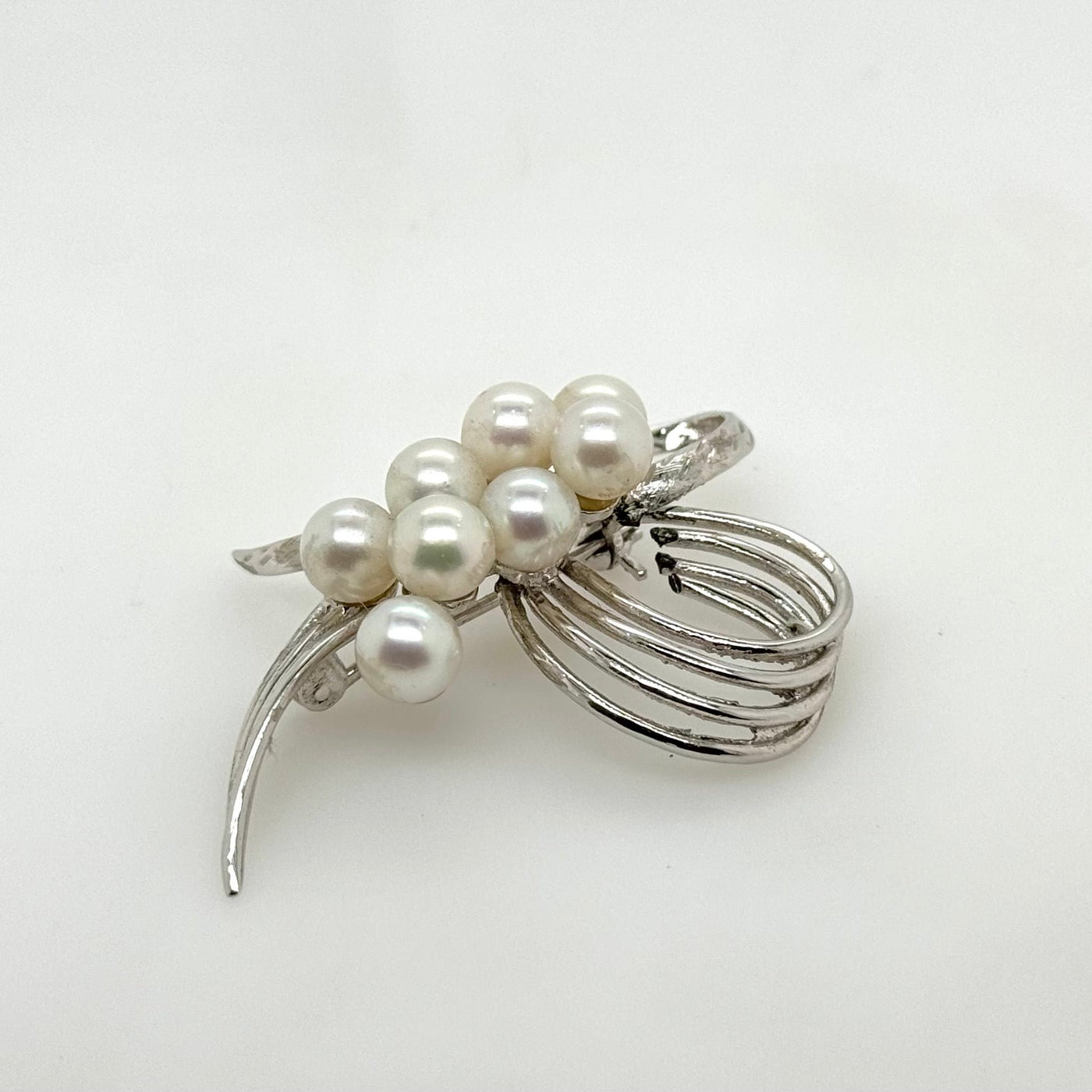 Sterling Silver Bow Design Pearl Brooch